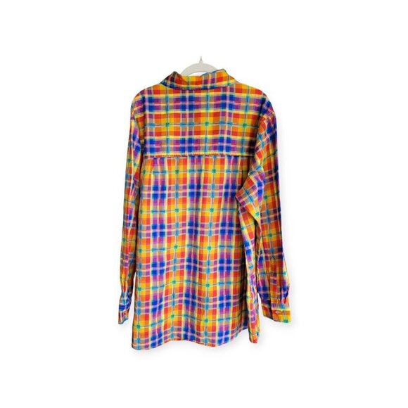 Oversized Rainbow Plaid Button-Up Dad Shirt XL by WeWoreWhat - Picture 3 of 11
